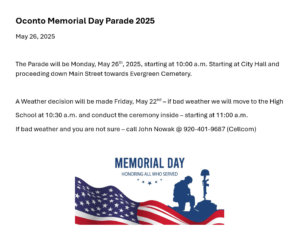 Oconto Memorial Day Parade 2025
